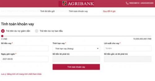 Công cụ tính toán Agribank