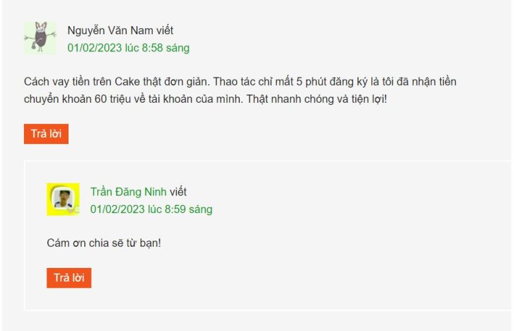 Feedback phản hồi của người dùng về Cake